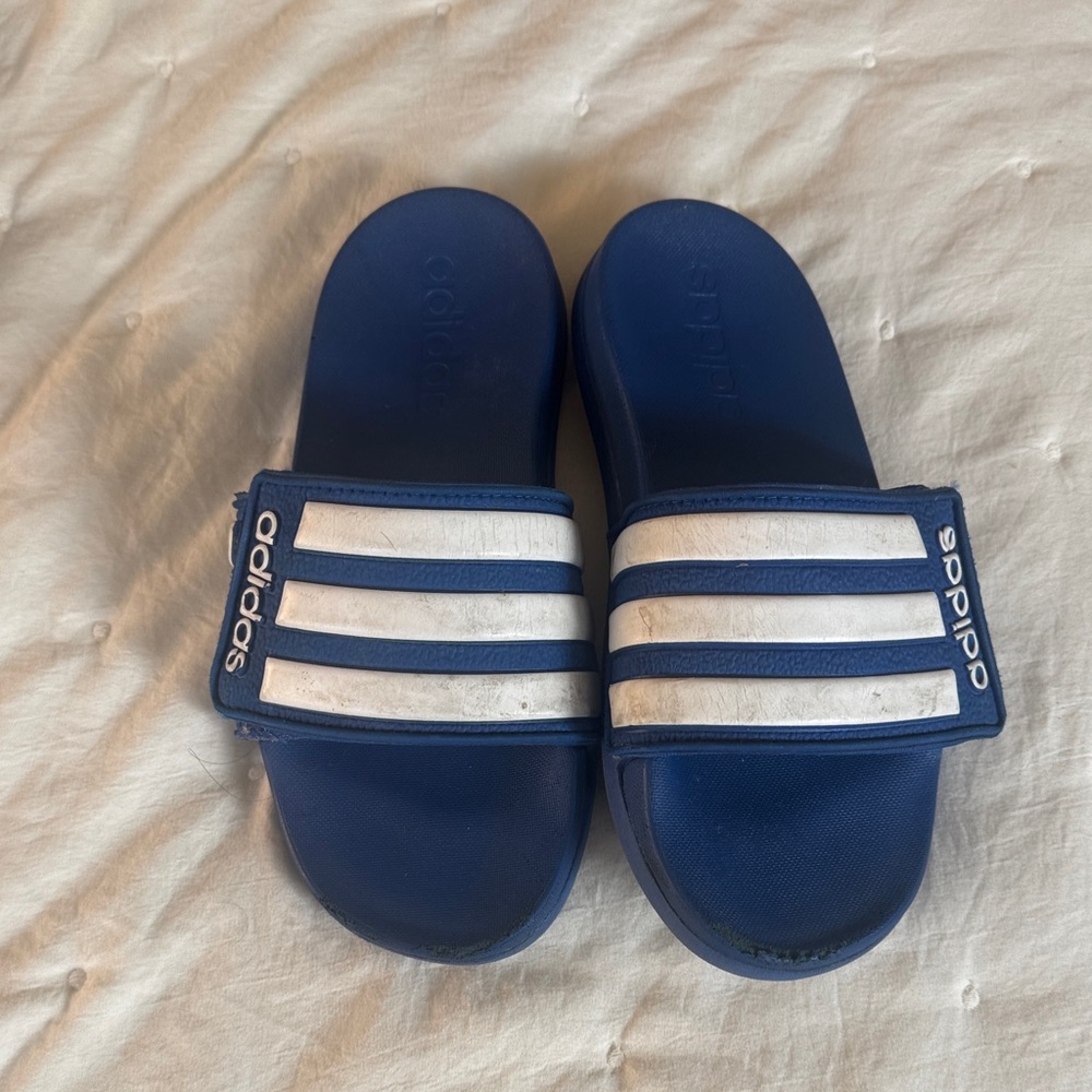 Adidas Kids Navy and White Slide Sandals